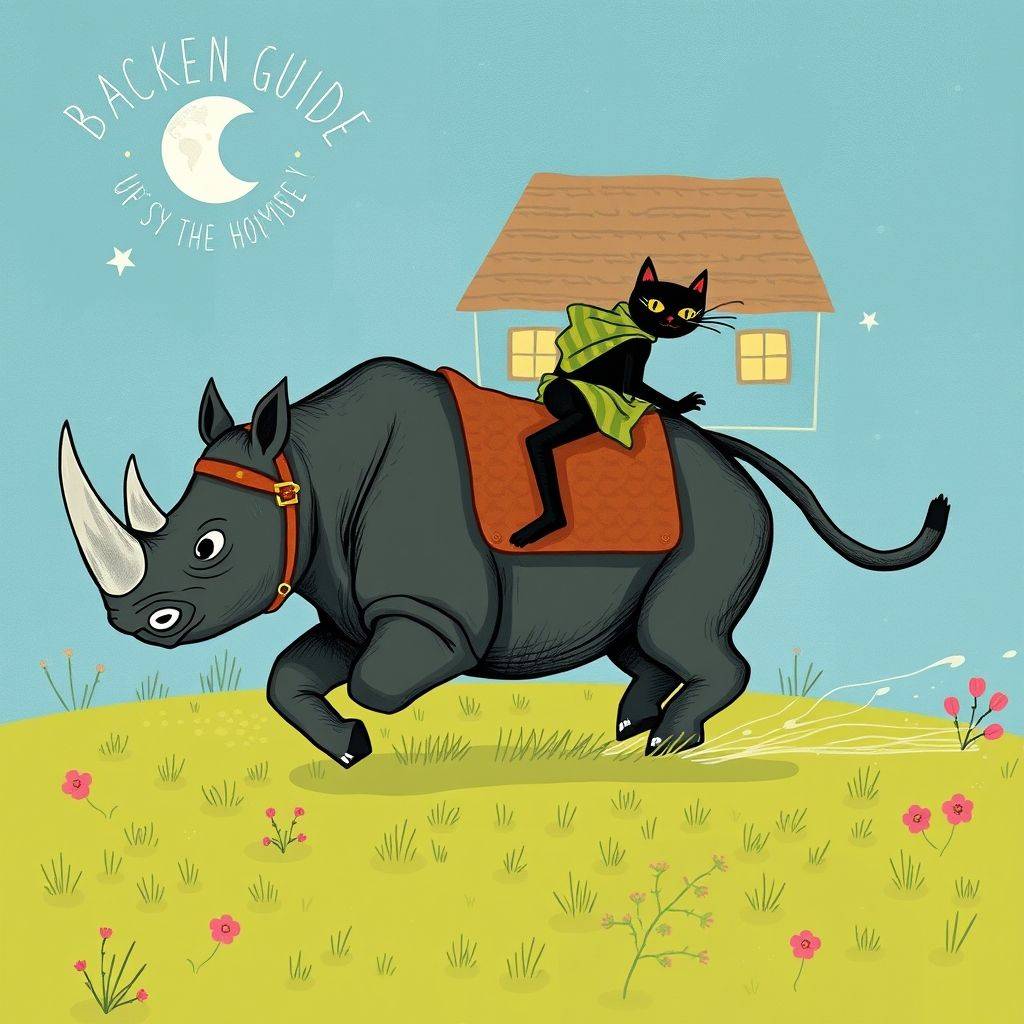 whimsical-Black20cat20guide20rides20a20rhinoceros20away20from20home-digital-illustration