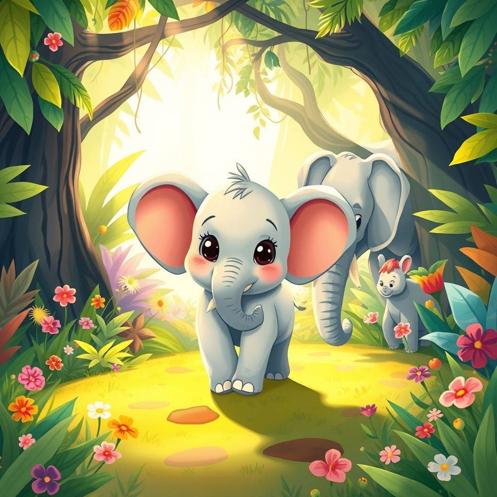 whimsical-Childrens20story20Good20friends20The20little20elephant20grew20up20and20had20to20leave20his20mother20alone-digital-illustration