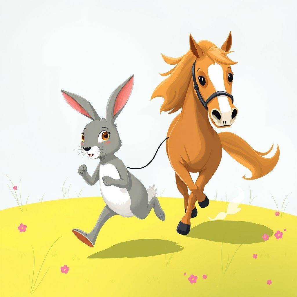 whimsical-Little20rabbit20learns20long-distance20running20Little20rabbit20Gray20learns20long-distance20running20with20Teacher20Horse-digital-illustration