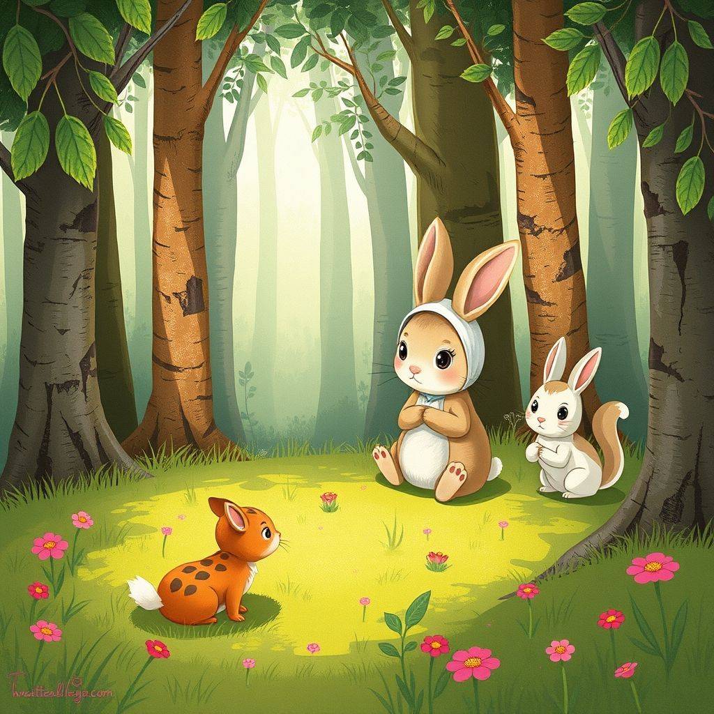 whimsical-Sister20Rabbit20in20the20forest20the20little20animals20are20concentrating-digital-illustration