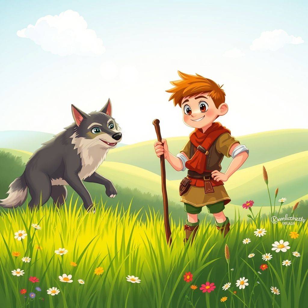 whimsical-The20clever20shepherd20boy20fights20the20wolf20Once20upon20a20time20there20were20two20brave20and20clever20shepherds-digital-illustration