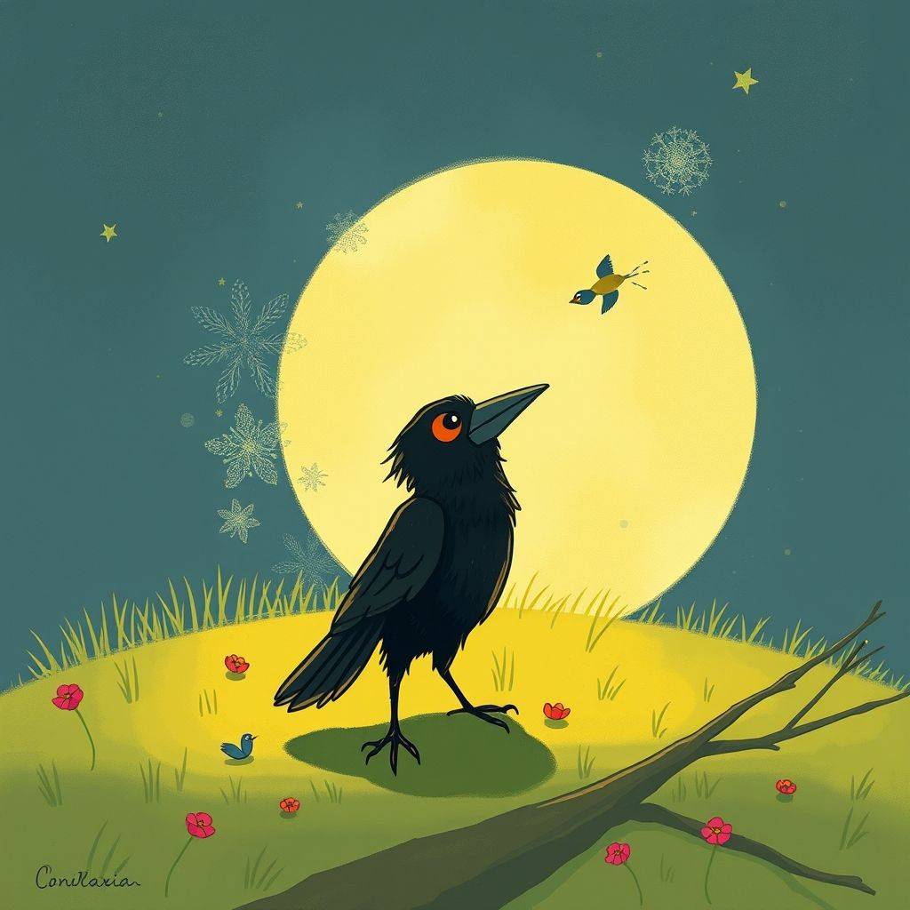 whimsical-The20crow20learns20a20foreign20language20The20crow20Kaxili20encountered20the20last20singing-digital-illustration