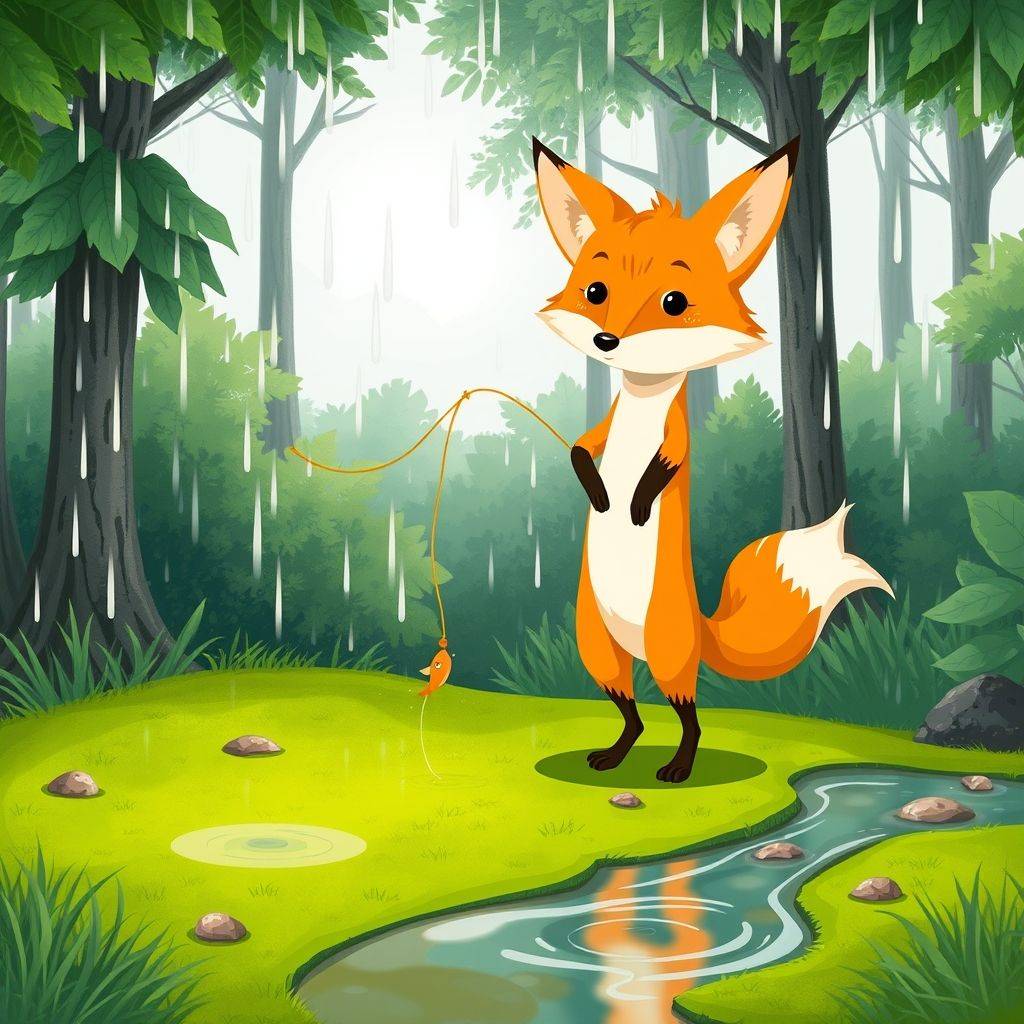 whimsical-The20hungry20fox20fishes20to20eat20Once20because20it20had20been20raining20for20several20days-digital-illustration