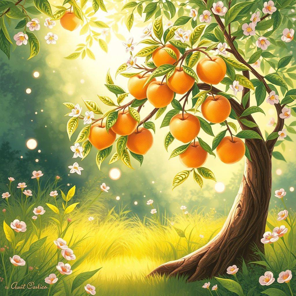whimsical-The20peach20tree20planted20by20Aunt20White20Rabbit20The20peach20tree20planted20by20Aunt20White20Rabbit20has20borne20fruit-digital-illustration