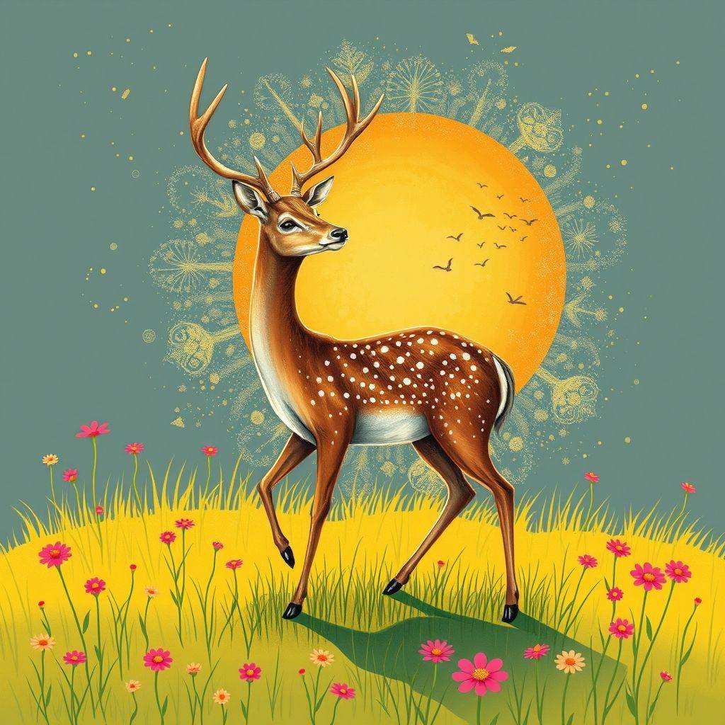 whimsical-The20self-intoxicated20sika20deer20The20hot20summer20has20arrived20scorching-digital-illustration