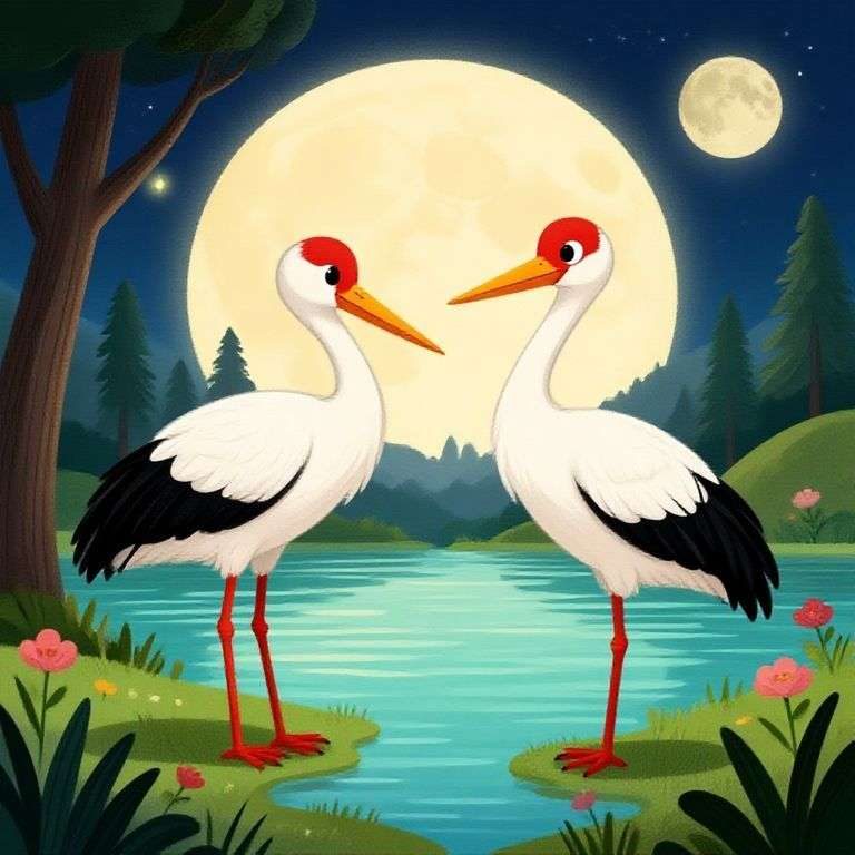 Stork's Journey to the Moon Lake | 英文故事｜睡前故事｜經典童話｜寓言｜短篇故事｜親子閱讀故事 - Zzztory